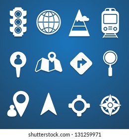 Map and location icons set white