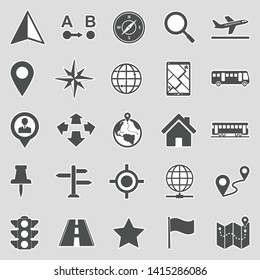 Map And Location Icons. Sticker Design. Vector Illustration.