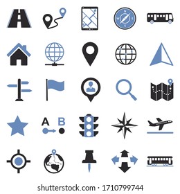 Map And Location Icons. Two Tone Flat Design. Vector Illustration.