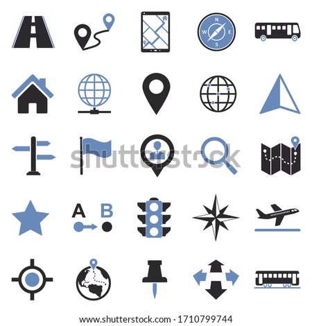 Map And Location Icons. Two Tone Flat Design. Vector Illustration.