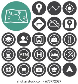 Map and location icons. Vector illustration.
