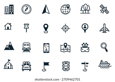 Iconos de mapa y ubicación con fondo blanco