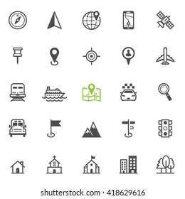 Map and location icons with White Background