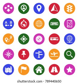 Map And Location Icons. White Flat Design In Circle. Vector Illustration. 