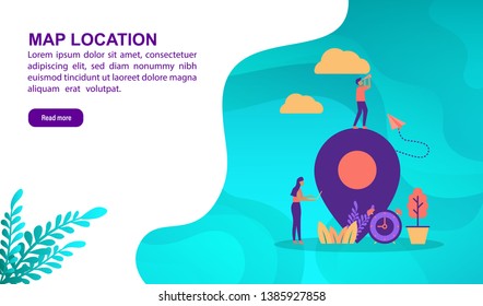 Map location illustration concept with character. Template for, banner, presentation, social media, poster, advertising, promotion