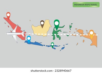 mapa de la ubicación de Indonesia con aviones que sobrevuelan su territorio hacia la ilustración del vector de destino