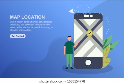 Map Location landing page template. Flat design concept of web page design for website. Easy to edit and customize