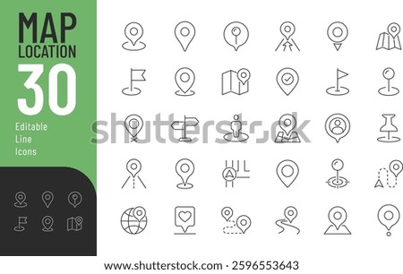 
Map Location Line Editable Icons set. Vector illustration in modern thin line style of place mark related  icons: pin, flag, direction, and more.
