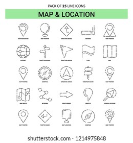 Map and Location Line Icon Set - 25 Dashed Outline Style