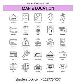 Map and Location Line Icon Set - 25 Dashed Outline Style