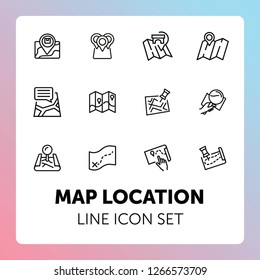 Map location line icon set. Pin, mark pointer, city plan. Navigation, concept. Can be used for topics like route, itinerary, address