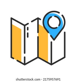 Map and location line symbol. GPS system logo. Outline vector illustration concept