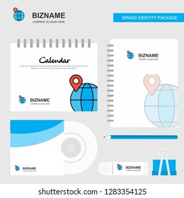 Map location  Logo, Calendar Template, CD Cover, Diary and USB Brand Stationary Package Design Vector Template