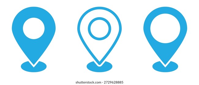 Map location marker icon blue vector. Blue map location marker icon in scalable vector format. Perfect for travel websites, route maps, geolocation apps, and interface design. vector illustration.