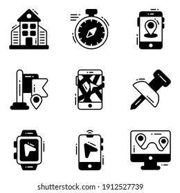 icono de mapa y marcador de ubicación, símbolo de tráfico de carretera, pin de ubicación, iconos de navegación