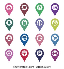 Map location markers, pointers vector icons set