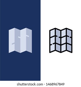 Map, Location, Motivation  Icons. Flat and Line Filled Icon Set Vector Blue Background. Vector Icon Template background