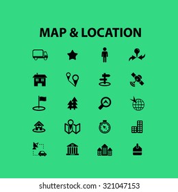 mapa, localização, ícones de navegação