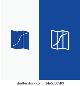 Map, Location, Navigation, Pin Line and Glyph Solid icon Blue banner Line and Glyph Solid icon Blue banner. Vector Icon Template background