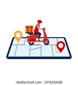 map location navigation, scooter delivery order, illustration vector graphic