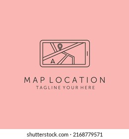 map location on tablet line art logo vector symbol illustration design