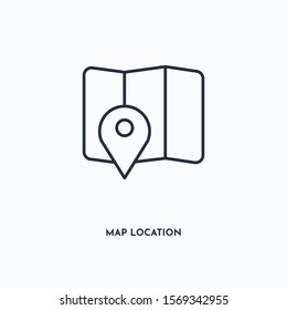 Map location outline icon. Simple linear element illustration. Isolated line Map location icon on white background. Thin stroke sign can be used for web, mobile and UI.