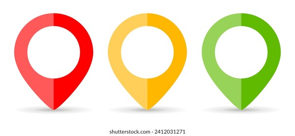 Map location pin buttons set isolated on white background, simple flat symbols of geo positioning, geopositioning pins