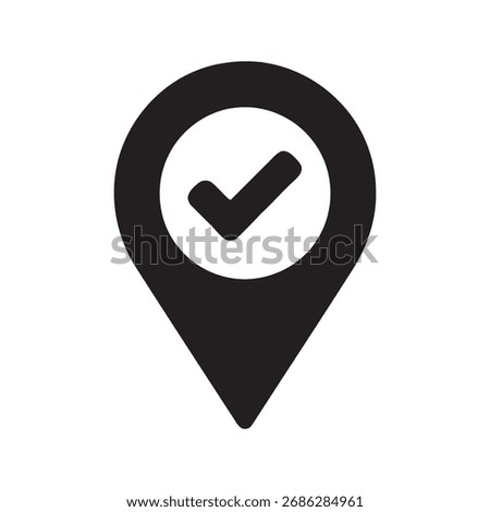 Map location pin with a check mark symbolizing a confirmed address a correct destination or arrival at a specific verified point