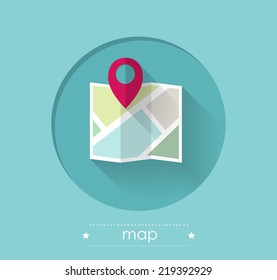 Map With Location Pin Flat Design Illustration