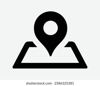 Map with Location Pin Geography GPS Position Navigation Direction Route Travel Destination Icon Black White Symbol Sign Graphic Illustration Vector