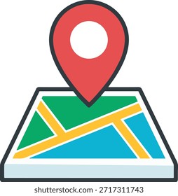 mapa com ícone de pin de localização, navegação gps de vetor plano e símbolo de ponteiro de destino