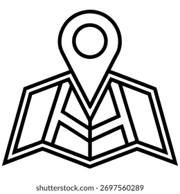 Mapa con el ícono del Pin de Locación – Ilustración minimalista de línea negra para navegación, viajes y GPS