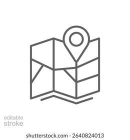 Map Location Pin Icon Outline Thin Line Symbol Editable Stroke for Navigation and Travel Interface