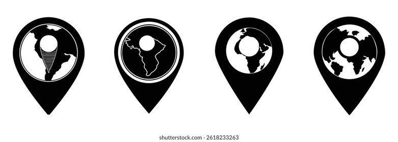 Map Location Pin Icon Set – Globe Marker Vector Design Collection