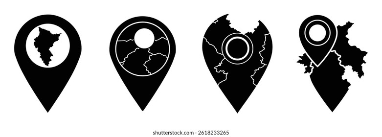 Map Location Pin Icon Set – Globe Marker Vector Design Collection