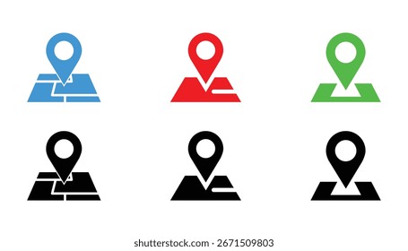Kartenposition Pin-Symbol mit gps-Navigationsmarkierungssymbol in mehreren Farben