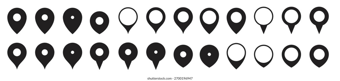 Ilustración vectorial de conjunto de iconos de pin de ubicación de mapa