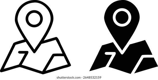 Karte mit Pin-Symbolen - Schwarz-Weiß-GPS-Navigationsmarkierung, Vektorgrafik