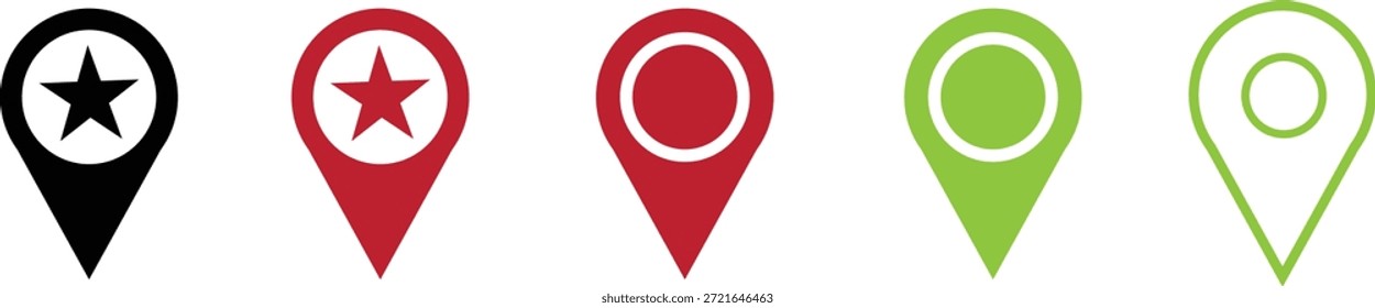 Iconos del Pin de la Locación del mapa fijados con los marcadores de la estrella y del círculo