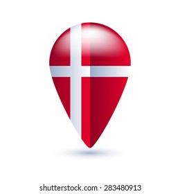 Map location pin with national country flag - Denmark.