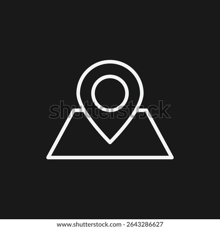 Map with Location Pin on Black Background, Representing Navigation, GPS, or Point of Interest, White Outline Icon