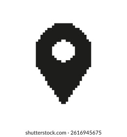 Map Location Pin Pixel Art Icon. Geolocation, Navigation, And Gps Tracking Symbol. Digital Mapping And Positioning. Isolated Vector Illustration.