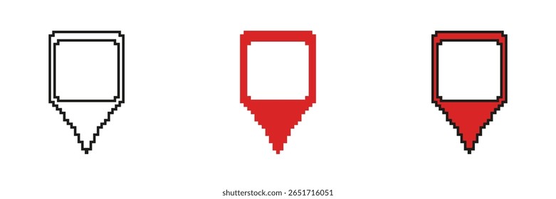Map Location Pin Pixel Art Icon Set. Navigation And Geolocation Marker Symbol Collection. Digital Mapping And Gps Pointer Design. Isolated Vector Illustration.