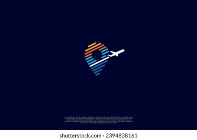 Map location pin pointer map and air Travel agency modern color holiday, vacation travel check business logo. transport, logistics delivery logo design