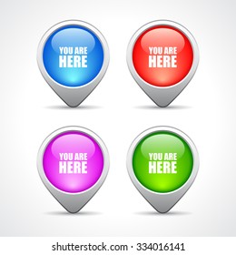 Map location pin pointers set isolated on white background