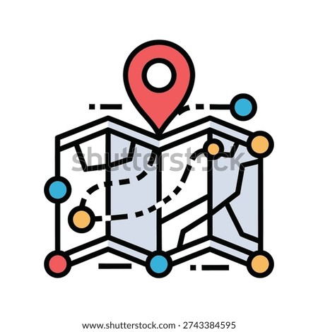 A map with a location pin and several markers