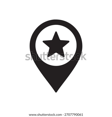 Map location pin with a star for favorite place minimal solid icon
