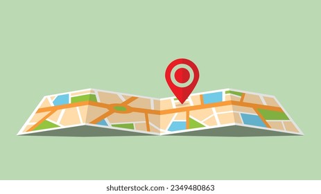 Map with location pin, vector illustration