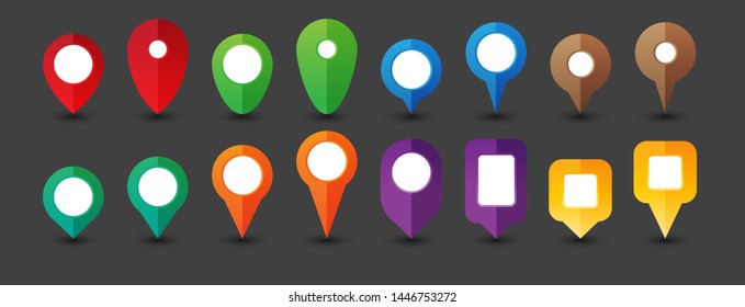 Map Location Pins vector. Travel Navigation pointer icon set.  