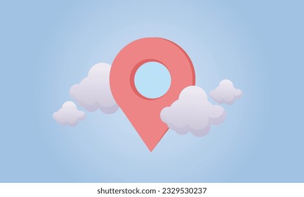 Map location point marker of map or navigation pin icon sign on cloud background.on blue background.Vector Design Illustration.